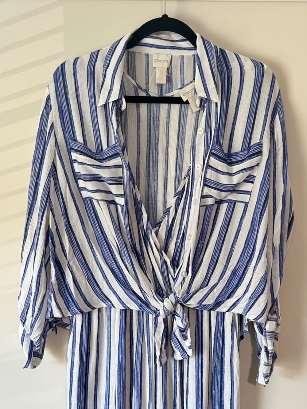 Chico's Guacho Blue and White Striped 2 Piece Jumpsuit - Picture 3 of 16